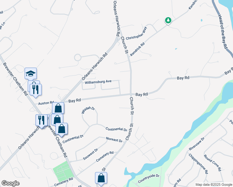map of restaurants, bars, coffee shops, grocery stores, and more near 86 Bay Road in Harwich