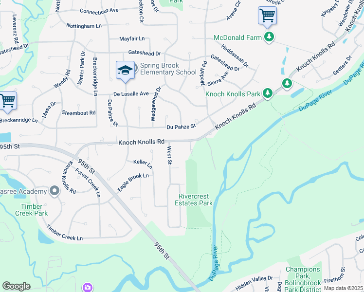 map of restaurants, bars, coffee shops, grocery stores, and more near 27W141 Knoch Knolls Road in Naperville