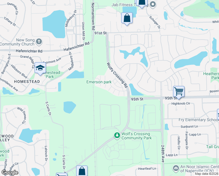 map of restaurants, bars, coffee shops, grocery stores, and more near 2903 Madison Drive in Naperville