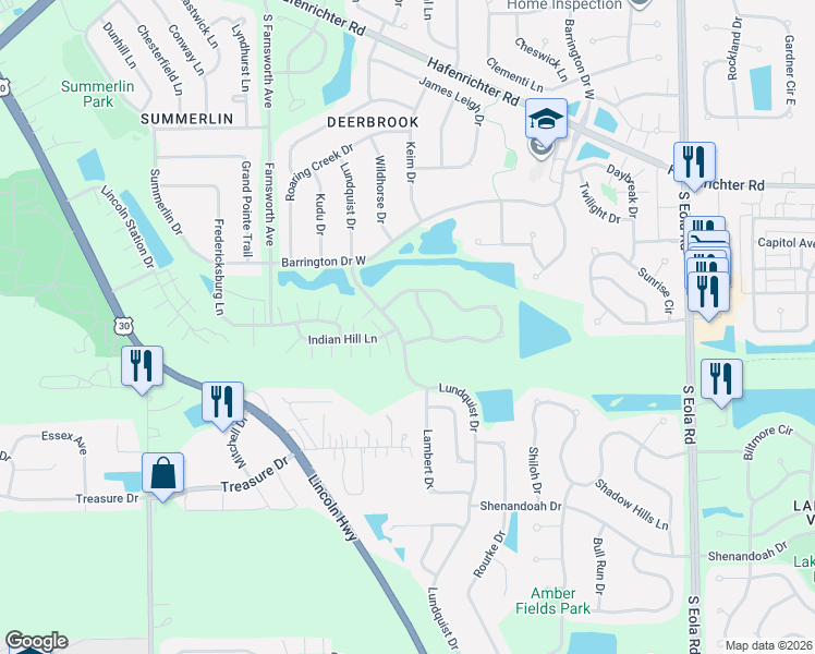 map of restaurants, bars, coffee shops, grocery stores, and more near 1946 Indian Hill Lane in Aurora