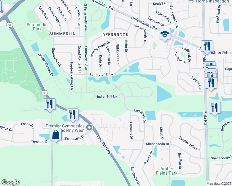 map of restaurants, bars, coffee shops, grocery stores, and more near 1946 Indian Hill Lane in Aurora