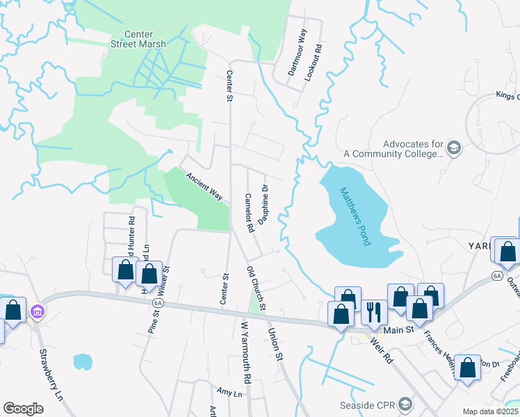map of restaurants, bars, coffee shops, grocery stores, and more near 29 Dauphine Drive in Yarmouth
