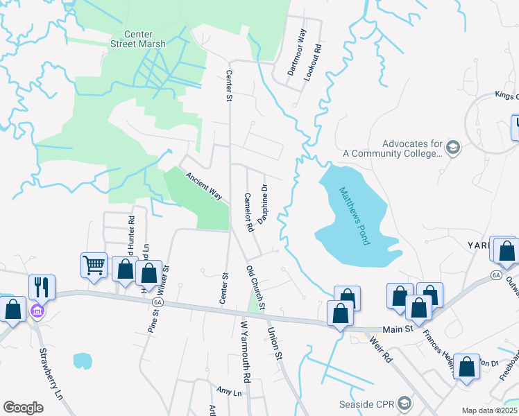 map of restaurants, bars, coffee shops, grocery stores, and more near 29 Dauphine Drive in Yarmouth
