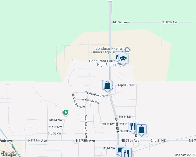 map of restaurants, bars, coffee shops, grocery stores, and more near 205 Summit Circle Northwest in Bondurant