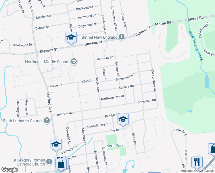 map of restaurants, bars, coffee shops, grocery stores, and more near 45 Lacava Road in Bristol
