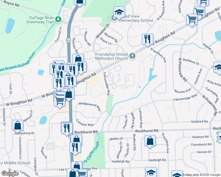 map of restaurants, bars, coffee shops, grocery stores, and more near 405 Monet Circle in Bolingbrook