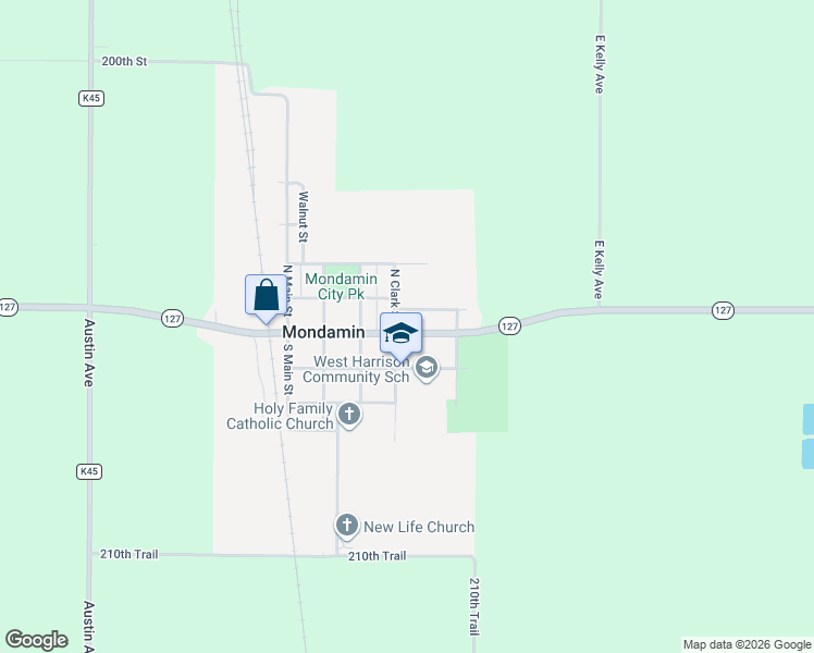map of restaurants, bars, coffee shops, grocery stores, and more near 409 Maple Street in Mondamin