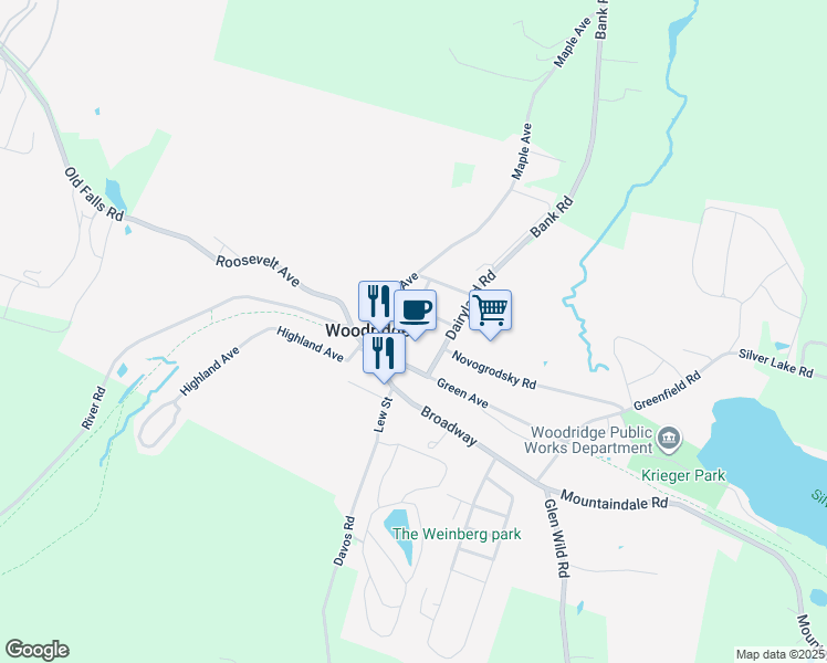 map of restaurants, bars, coffee shops, grocery stores, and more near 14 Maurice Rose Street in Woodridge