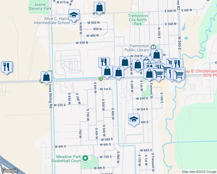 map of restaurants, bars, coffee shops, grocery stores, and more near 75 South 480 West in Tremonton