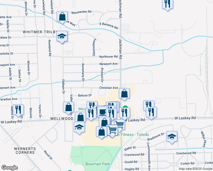 map of restaurants, bars, coffee shops, grocery stores, and more near 1754 Christian Avenue in Toledo