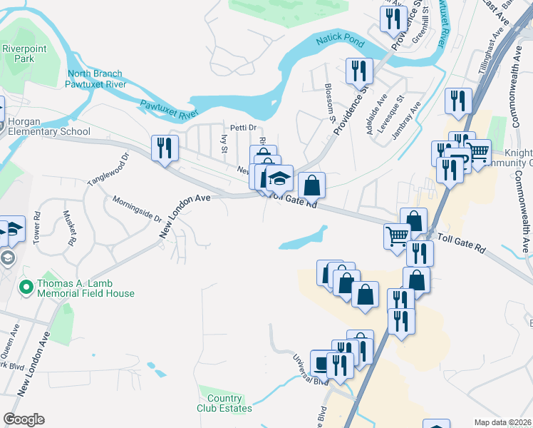 map of restaurants, bars, coffee shops, grocery stores, and more near 35 Elmer Avenue in Warwick