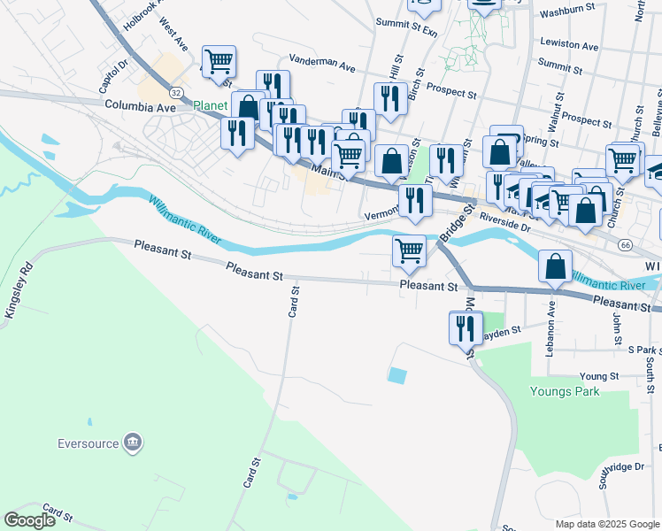 map of restaurants, bars, coffee shops, grocery stores, and more near 505 Pleasant Street in Windham