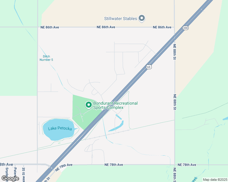 map of restaurants, bars, coffee shops, grocery stores, and more near 2335 Paine Street Northeast in Bondurant