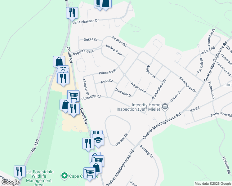 map of restaurants, bars, coffee shops, grocery stores, and more near 6 Queens Way in Sandwich