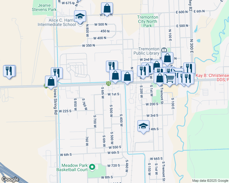 map of restaurants, bars, coffee shops, grocery stores, and more near 75 South 480 West in Tremonton
