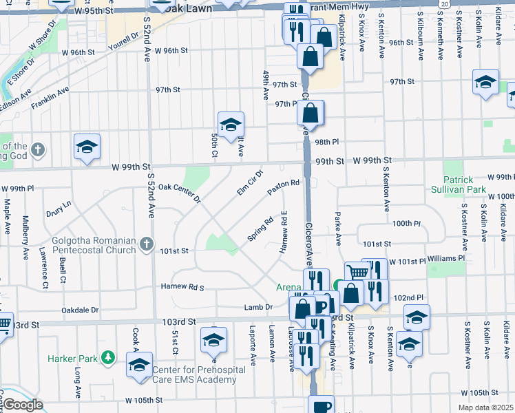 map of restaurants, bars, coffee shops, grocery stores, and more near 4941 Paxton Road in Oak Lawn