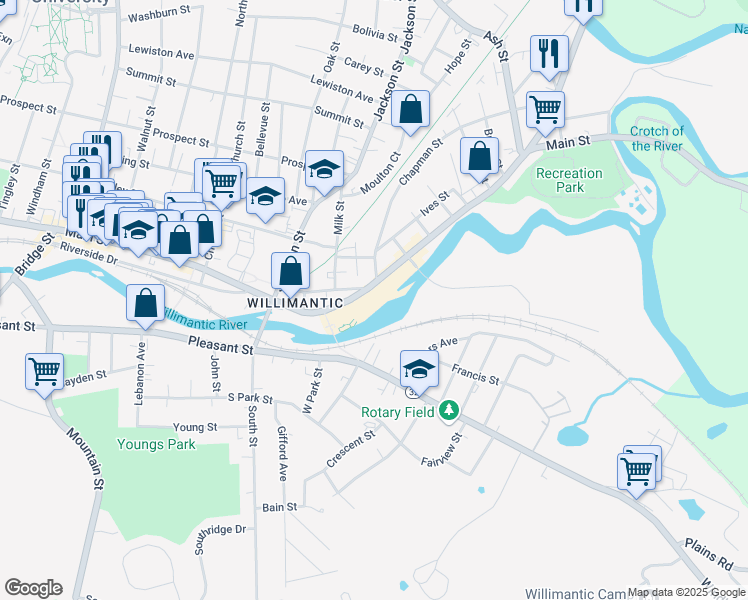 map of restaurants, bars, coffee shops, grocery stores, and more near 322 Main Street in Windham