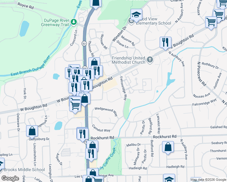 map of restaurants, bars, coffee shops, grocery stores, and more near 130 Barbers Corner Rd in Bolingbrook