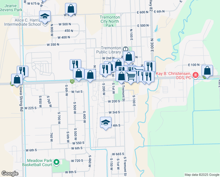 map of restaurants, bars, coffee shops, grocery stores, and more near 151 West 1st South in Tremonton