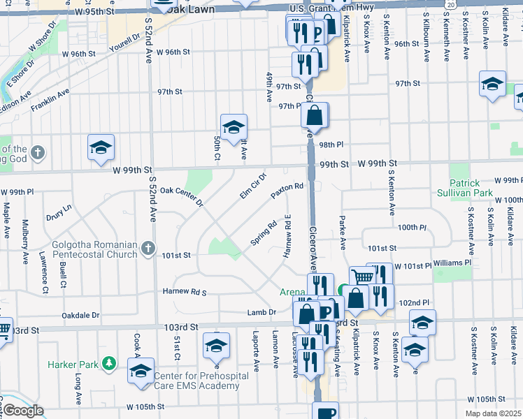 map of restaurants, bars, coffee shops, grocery stores, and more near 4941 Paxton Road in Oak Lawn