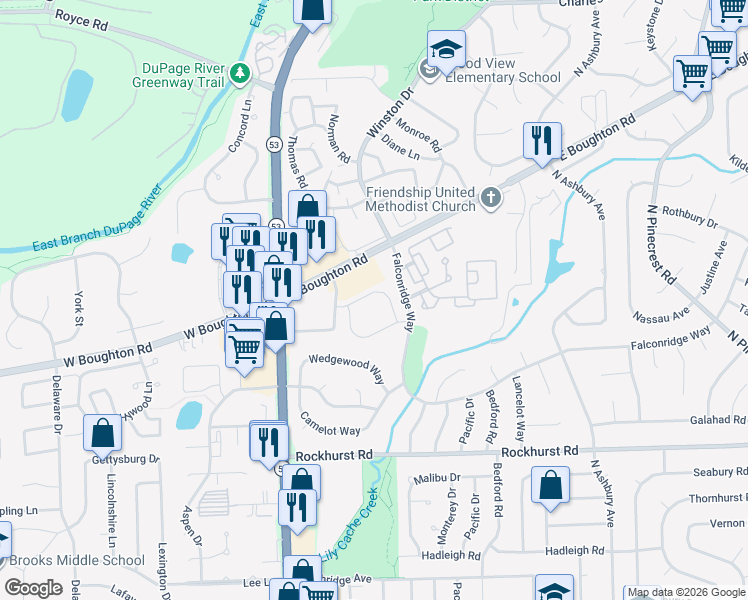 map of restaurants, bars, coffee shops, grocery stores, and more near 130 Barbers Corner Rd in Bolingbrook