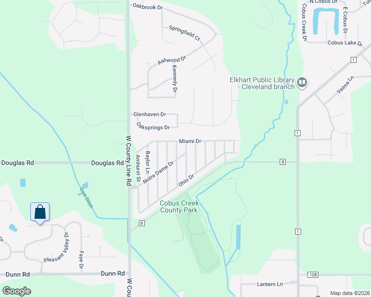 map of restaurants, bars, coffee shops, grocery stores, and more near Georgetown Street in Elkhart
