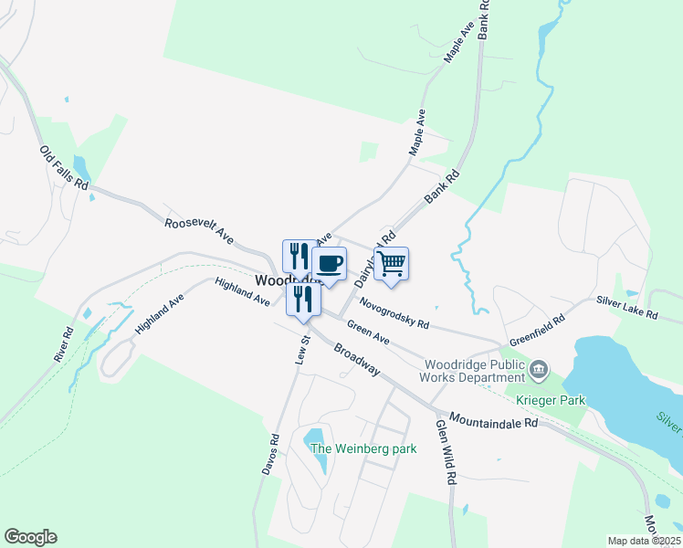 map of restaurants, bars, coffee shops, grocery stores, and more near 14 Maurice Rose Street in Woodridge