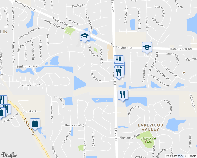 map of restaurants, bars, coffee shops, grocery stores, and more near 2337 Sunrise Circle in Aurora