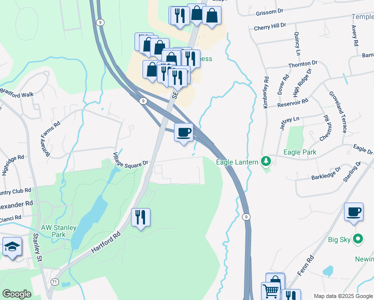 map of restaurants, bars, coffee shops, grocery stores, and more near 475 Hartford Road in New Britain