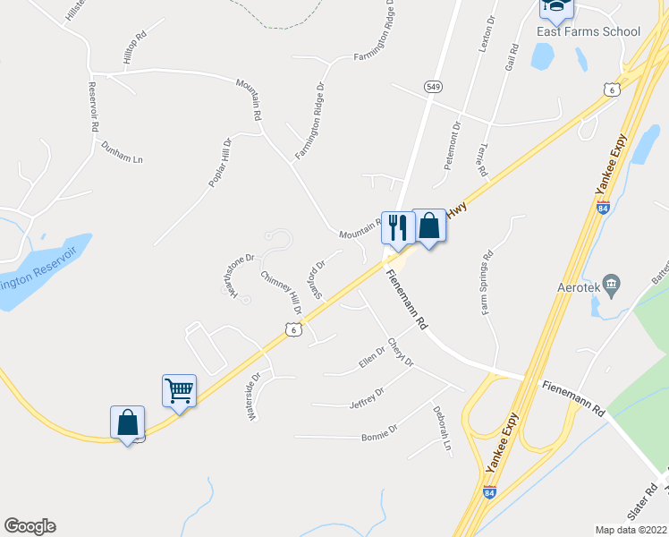 map of restaurants, bars, coffee shops, grocery stores, and more near 60 Stanford Drive in Farmington
