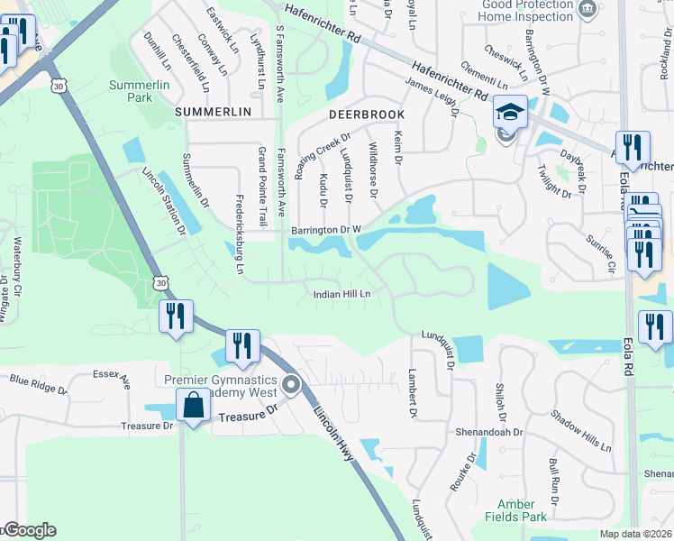 map of restaurants, bars, coffee shops, grocery stores, and more near 1874 Fredericksburg Lane in Aurora