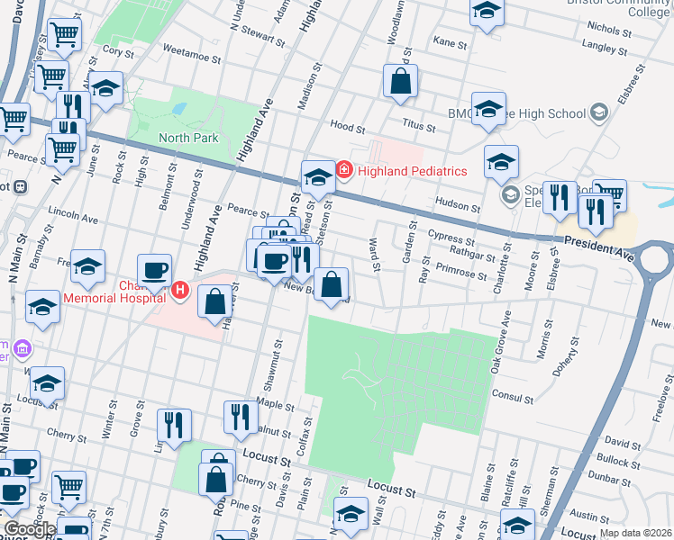 map of restaurants, bars, coffee shops, grocery stores, and more near 27 Farnham Street in Fall River