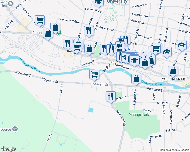 map of restaurants, bars, coffee shops, grocery stores, and more near 4 Charles Street in Windham
