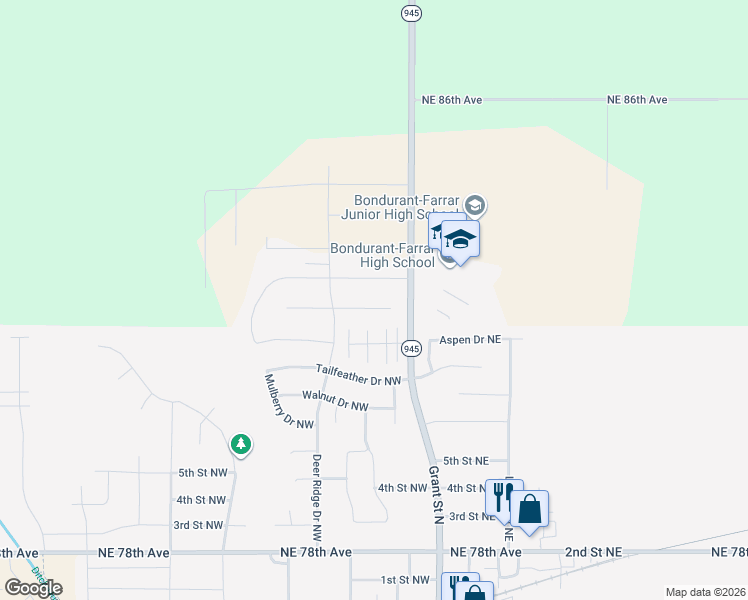 map of restaurants, bars, coffee shops, grocery stores, and more near 205 Summit Circle Northwest in Bondurant