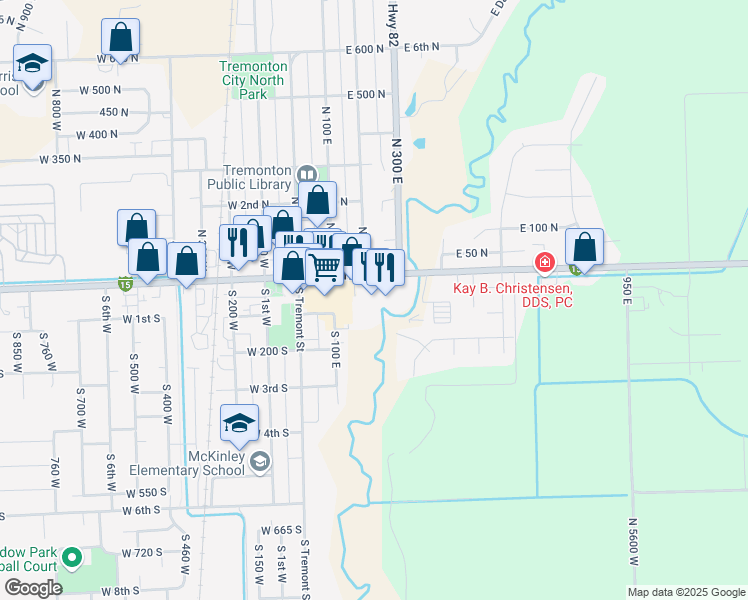map of restaurants, bars, coffee shops, grocery stores, and more near 240 East Main Street in Tremonton