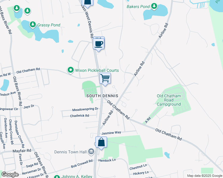 map of restaurants, bars, coffee shops, grocery stores, and more near 812 Massachusetts 134 in Dennis