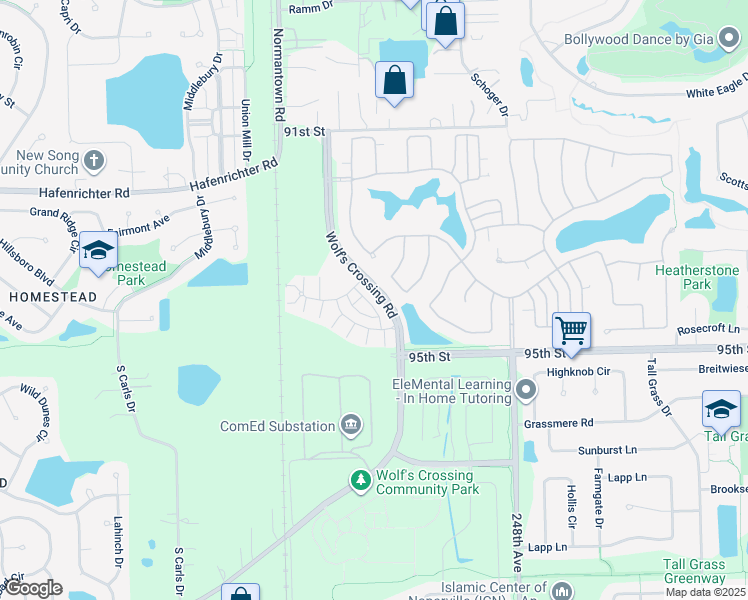 map of restaurants, bars, coffee shops, grocery stores, and more near 2946 Madison Drive in Naperville