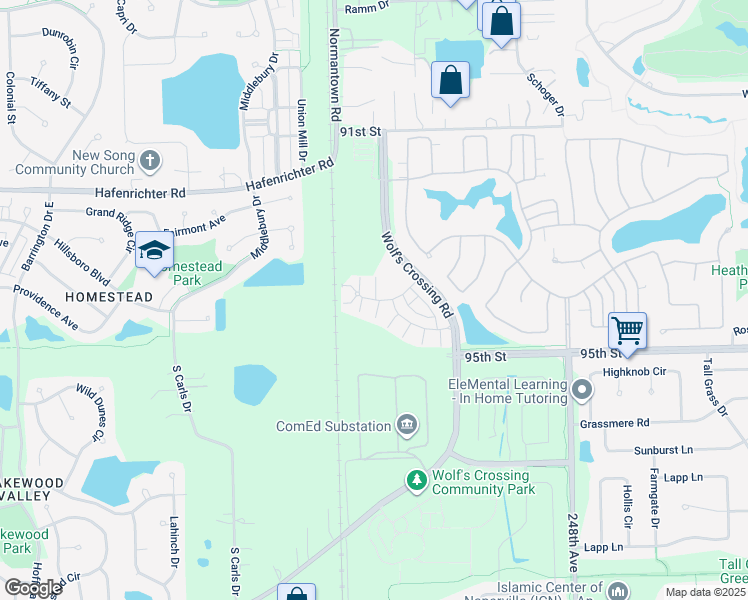 map of restaurants, bars, coffee shops, grocery stores, and more near 2903 Madison Drive in Naperville