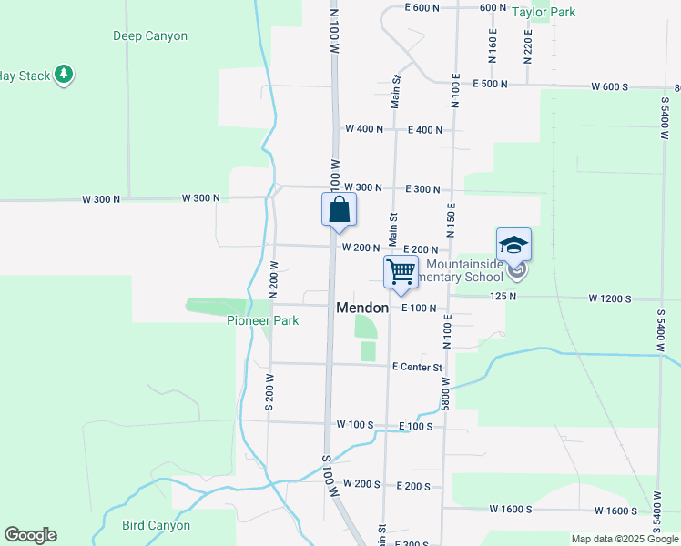 map of restaurants, bars, coffee shops, grocery stores, and more near 176 North 100 West in Mendon