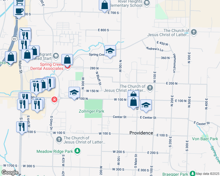 map of restaurants, bars, coffee shops, grocery stores, and more near 173 100 North in Providence
