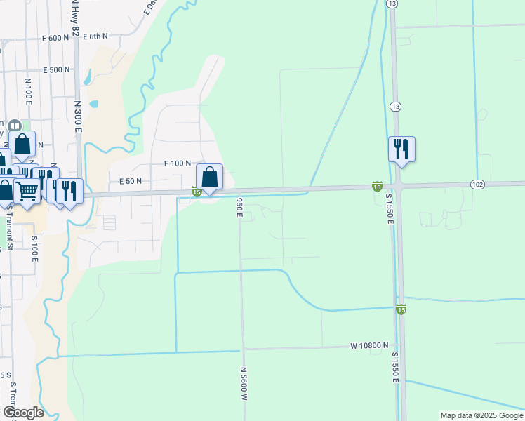 map of restaurants, bars, coffee shops, grocery stores, and more near 1091 180 North in Tremonton