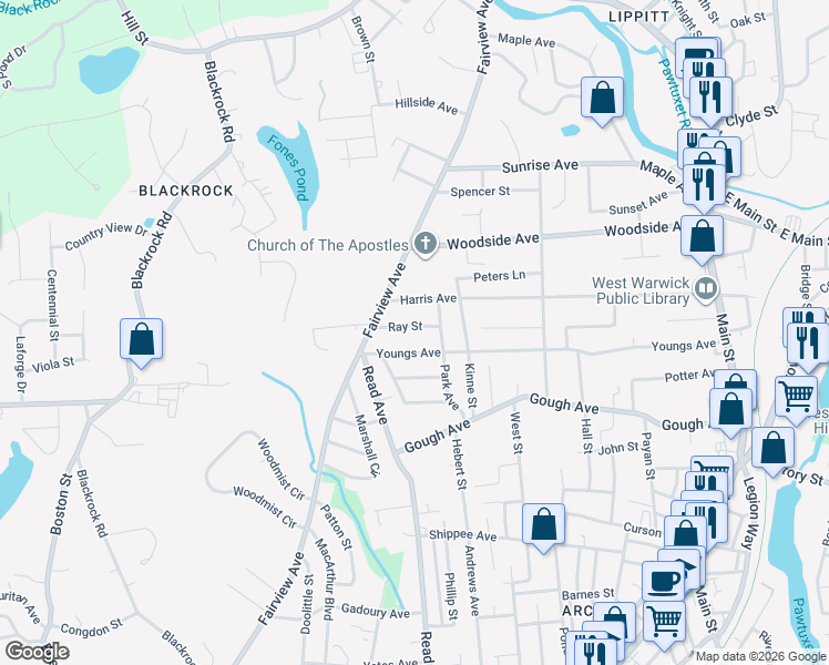 map of restaurants, bars, coffee shops, grocery stores, and more near 142 Youngs Avenue in Coventry