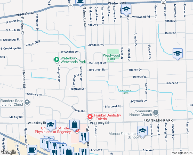 map of restaurants, bars, coffee shops, grocery stores, and more near 5254 Talmadge Rd in Toledo