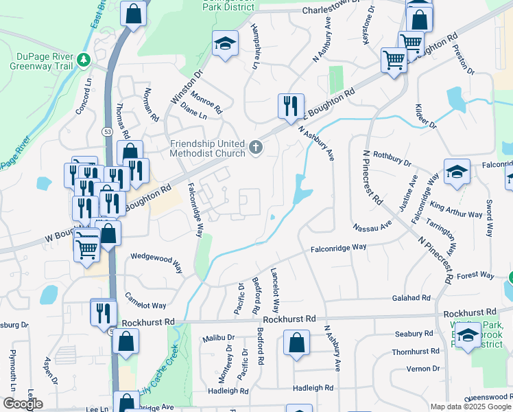 map of restaurants, bars, coffee shops, grocery stores, and more near 505 Goodwin Drive in Bolingbrook