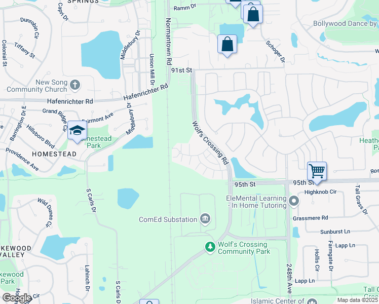 map of restaurants, bars, coffee shops, grocery stores, and more near 4417 Monroe Court in Naperville