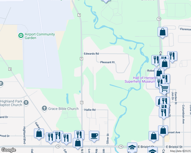 map of restaurants, bars, coffee shops, grocery stores, and more near 53900 Ida Road in Elkhart