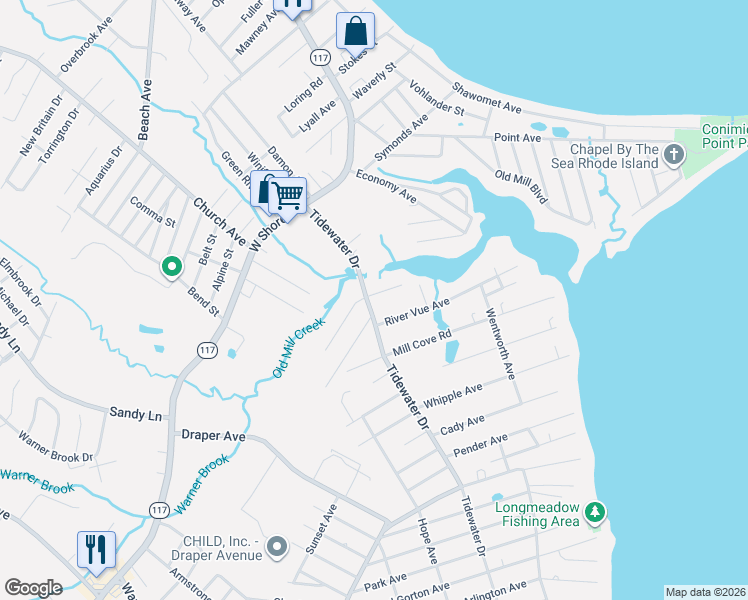 map of restaurants, bars, coffee shops, grocery stores, and more near 17 Friendship Avenue in Warwick