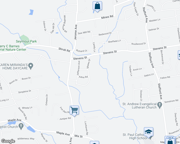 map of restaurants, bars, coffee shops, grocery stores, and more near 57 Shawn Drive in Bristol