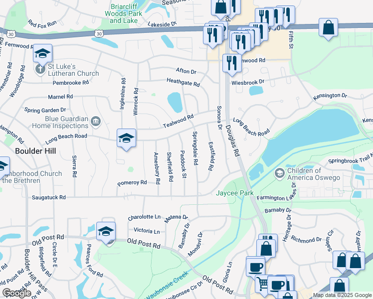 map of restaurants, bars, coffee shops, grocery stores, and more near 51 Paddock Street in Montgomery