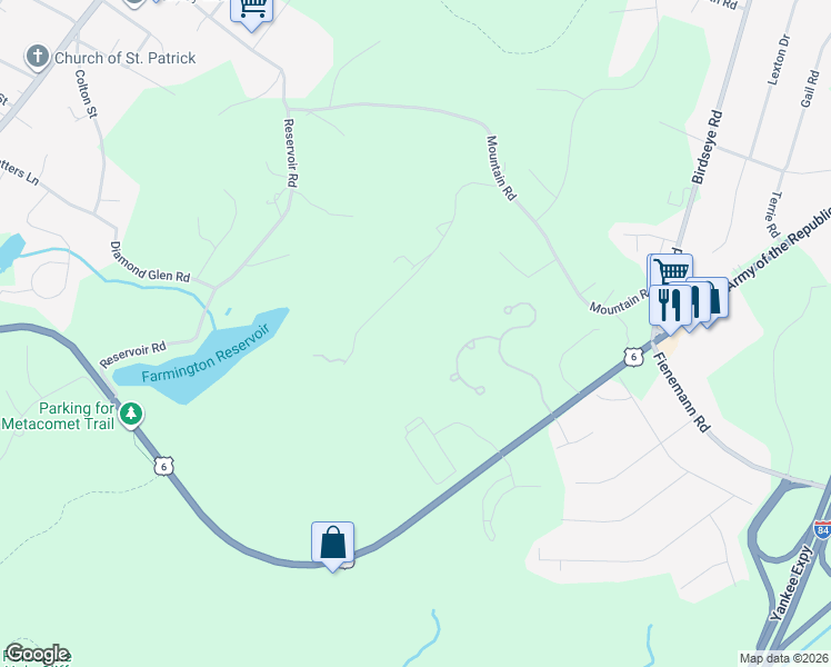 map of restaurants, bars, coffee shops, grocery stores, and more near 82 Poplar Hill Drive in Farmington